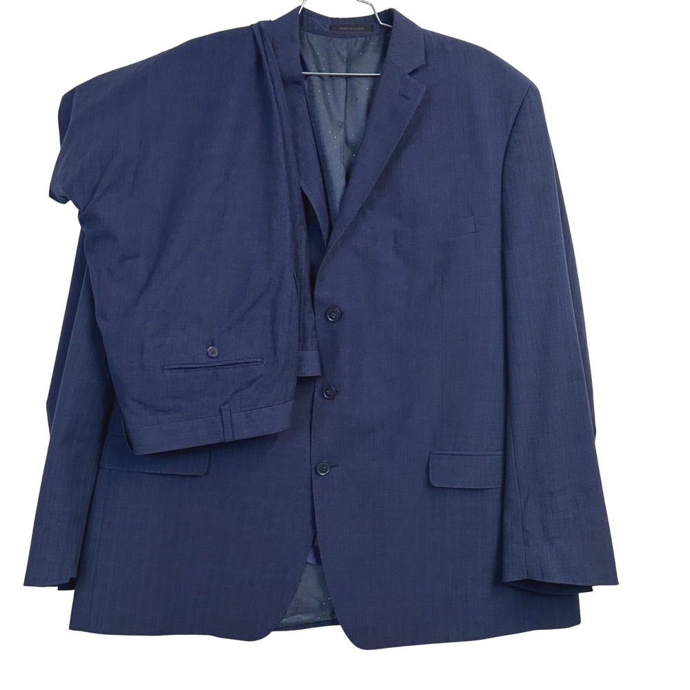 Collection by Michael Strahan Wool Blend Suit Blue Plaid Men's 56L